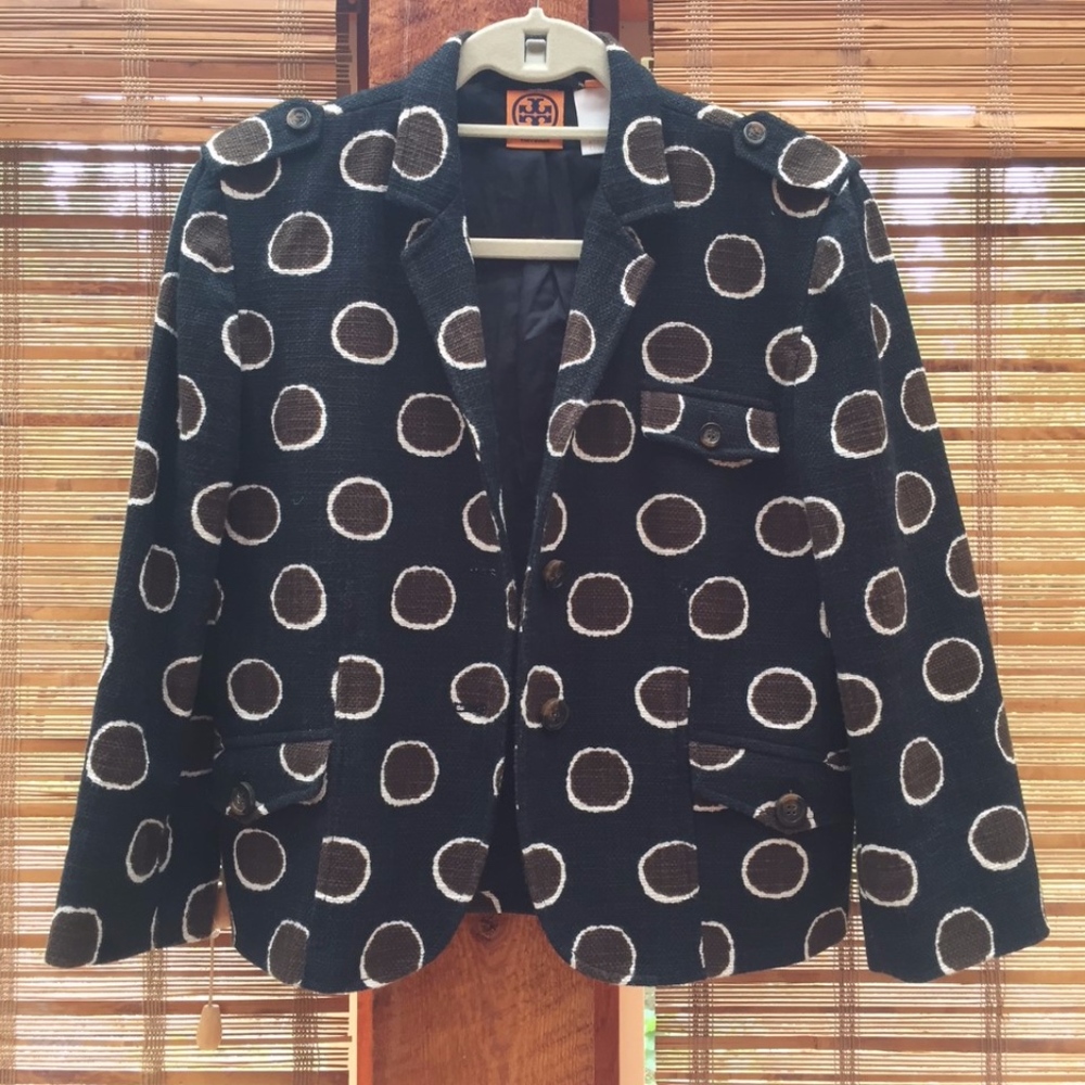 Tory Burch Polka Dot Burlap Cotton Blazer – Medium